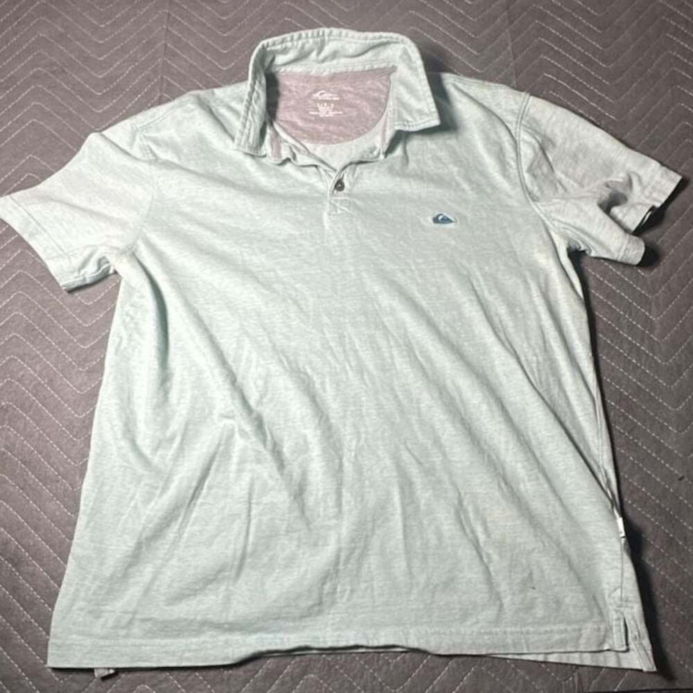 Quiksilver Polo Shirt Mens Size L Blue Short Sleeve Collared Modern Fit Preppy